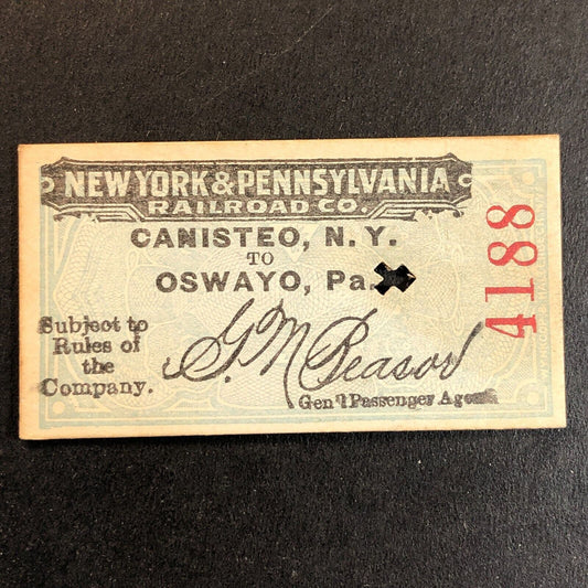 New York & Pennsylvania Railroad July 21 1917 Oswayo Ticket #4188 Scarce