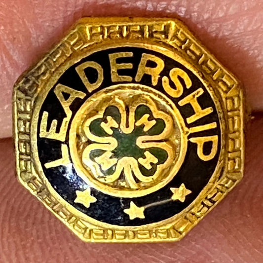 4 H "Leadership" Enameled Lapel Pin - 4 Leaf Clover Marked 10K 12mm