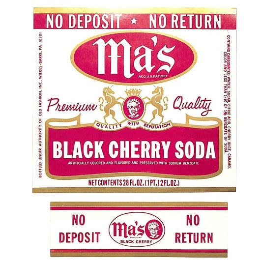Ma's Black Cherry Soda Paper Label Set c1970's-80's