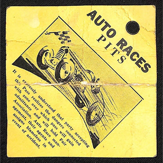 c1940's-50's (State Fair) Auto Races Pit Pass / Auto Racing