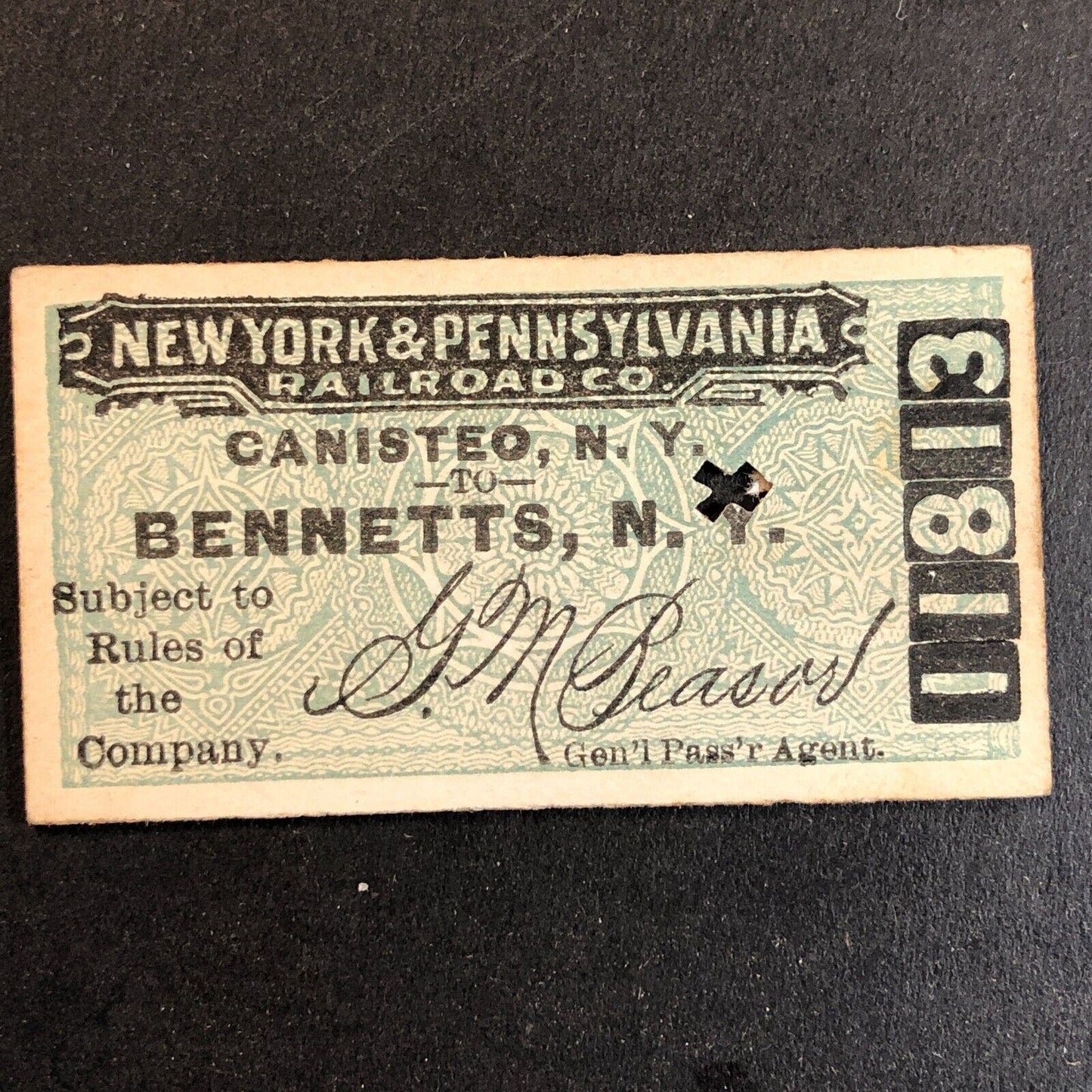 New York & Pennsylvania Railroad July 5 1917 Bennetts, NY Ticket #11813