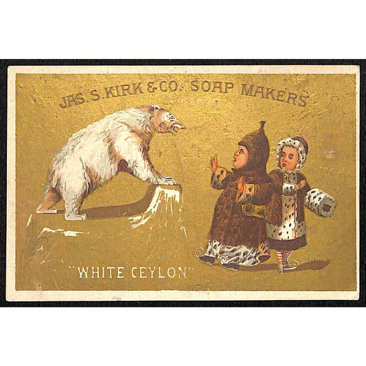 Jas. S. Kirk & Co Soap Makers Victorian Trade Card Polar Bear Scares Couple