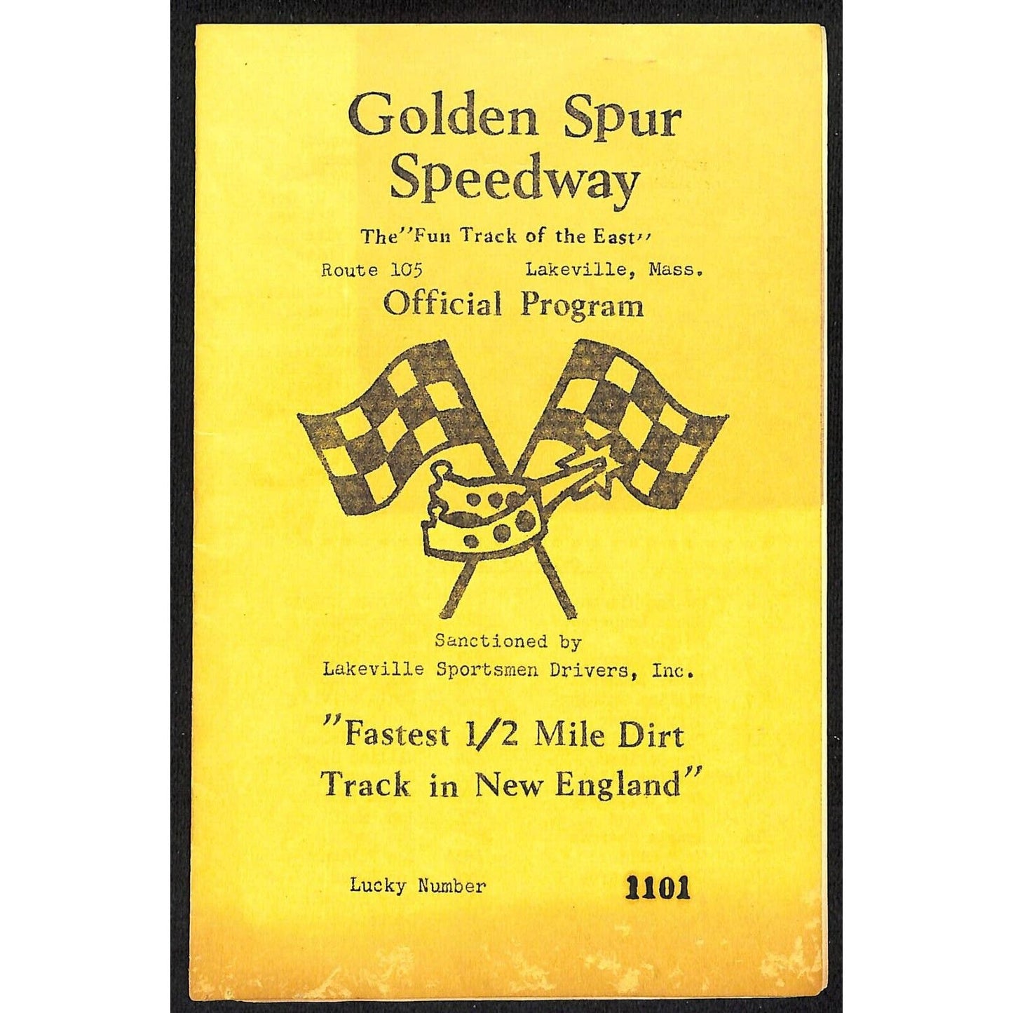 Golden Spur Speedway Lakeville, MA 8/30 1970 Auto Races Single Sheet Program