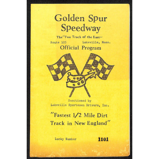 Golden Spur Speedway Lakeville, MA 8/30 1970 Auto Races Single Sheet Program
