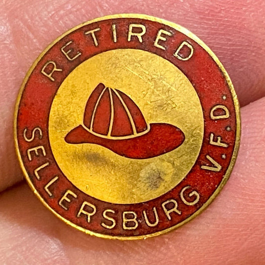 "Retired Sellersburg V.F.D." c1930's-40's Enameled Gold Tone Lapel Pin 16mm VGC