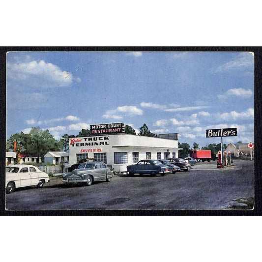 Butler's Motor Court Restaurant Texaco Yulee, Fl Postcard 1940's