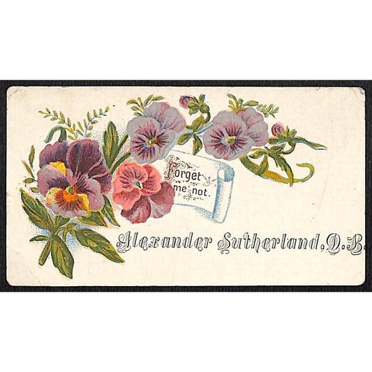 "Alexander Sutherland D. B. " Victorian Calling Card Floral "Forget Me Not"