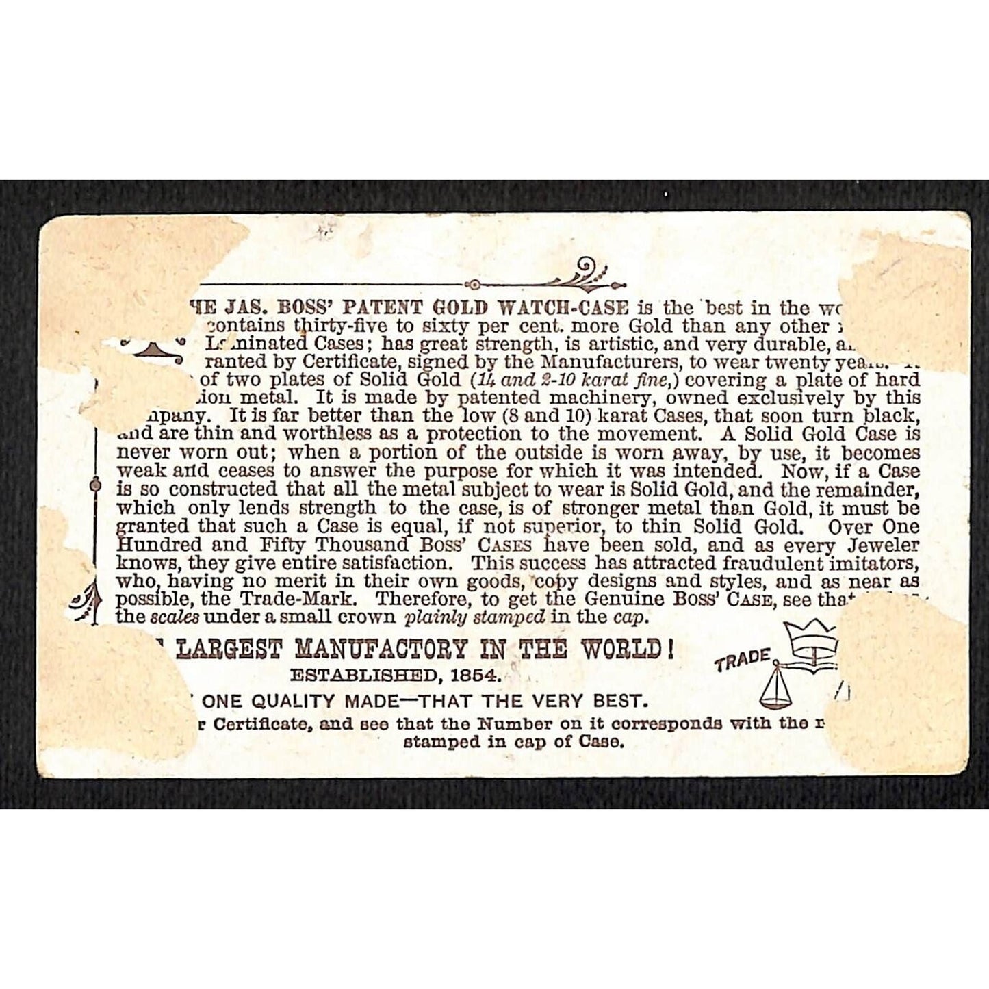 L. Machefert Jeweler San Jose, CA Victorian Trade Card Boss Watch Case