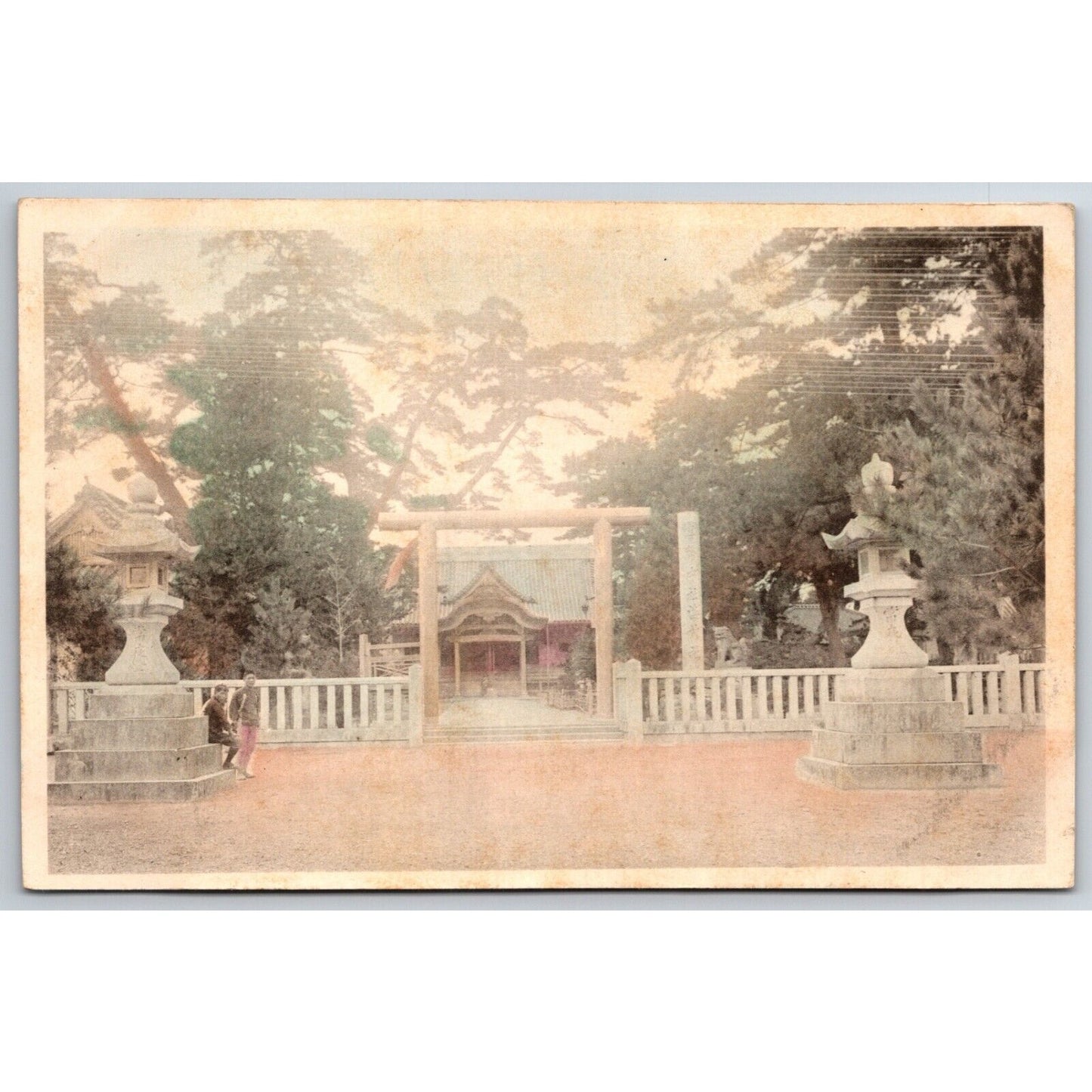 Japanese Postcard Tinted Men Standing Near Entrance RPPC* c1901-07 VGC