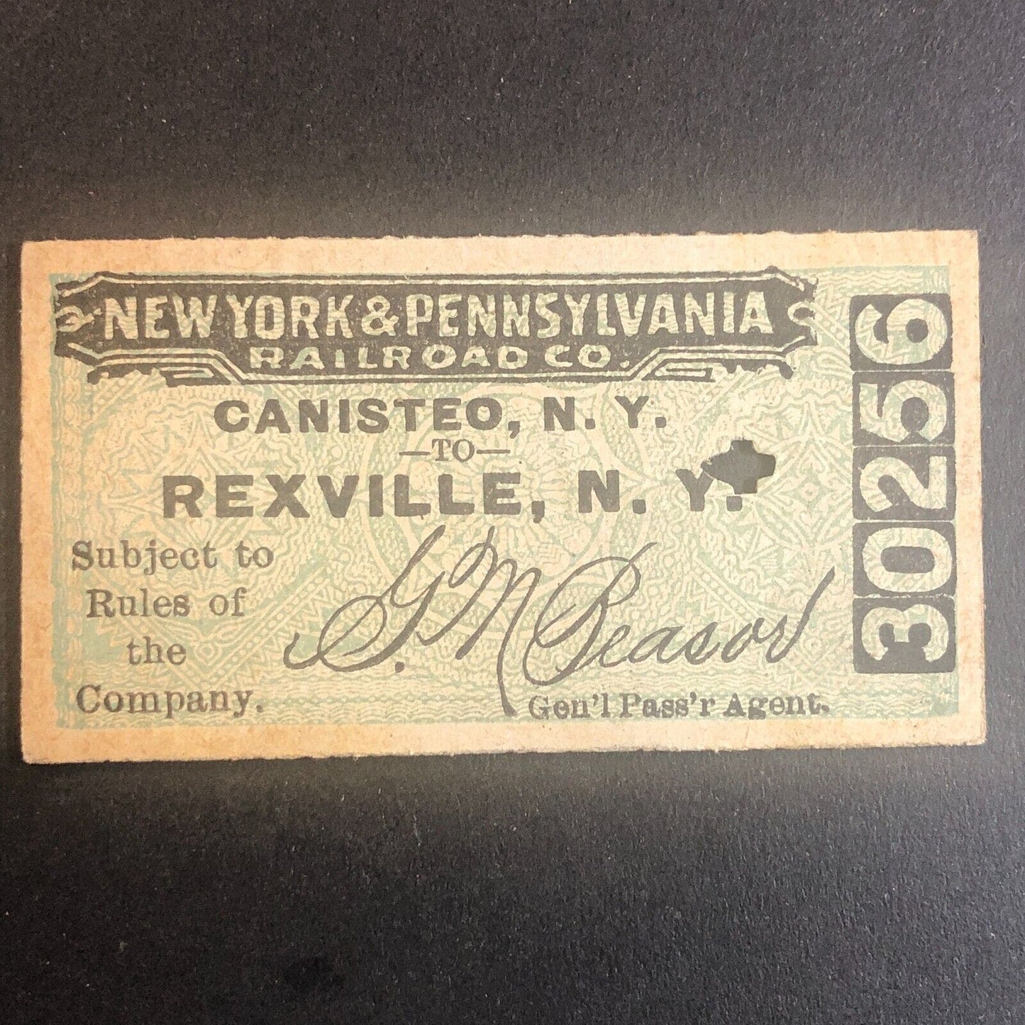 New York & Pennsylvania Railroad July 23 1917 Rexville, NY Ticket #30256
