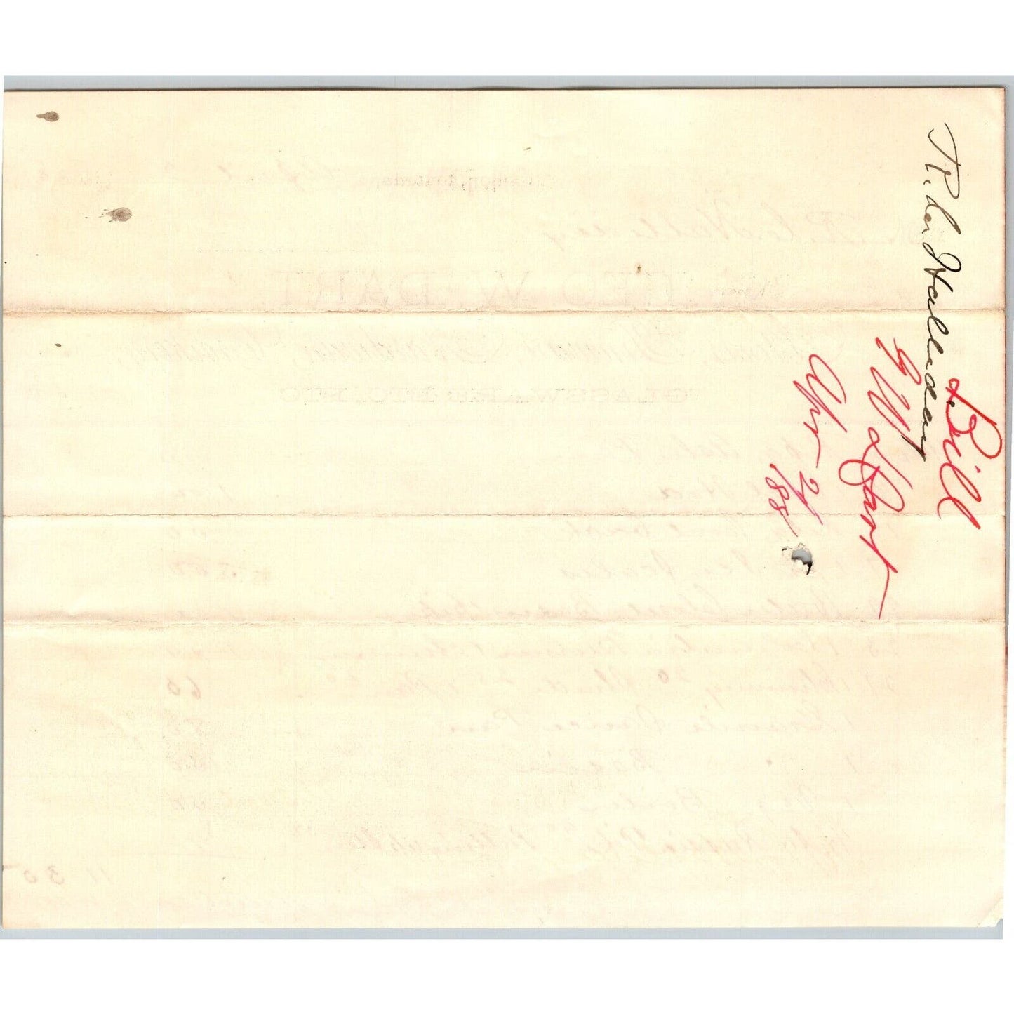 Dillon, MT Geo. W. Dart April 1888 Billhead Glassware Tinware R.C. Halliday*