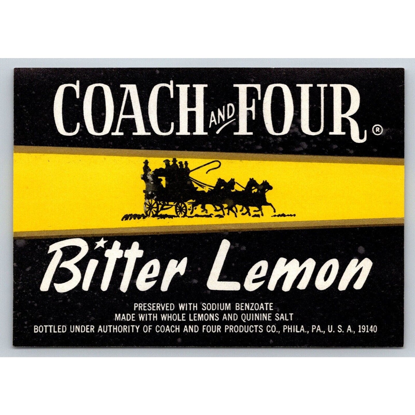 Coach and Four Bitter Lemon Philadelphia Paper Label c1970's-80's