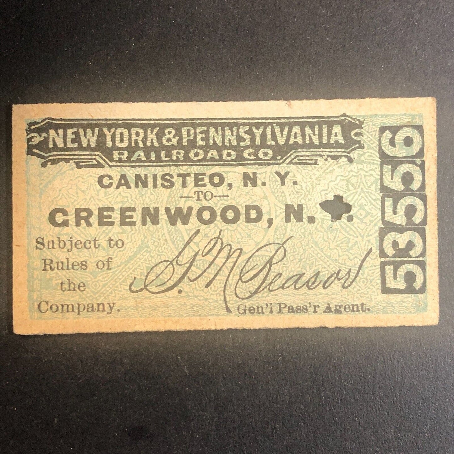 New York & Pennsylvania Railroad July 16 1917 Greenwood, NY Ticket #53556