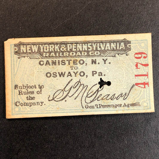 New York & Pennsylvania Railroad July 4 1917 Oswayo Ticket #4179 Scarce