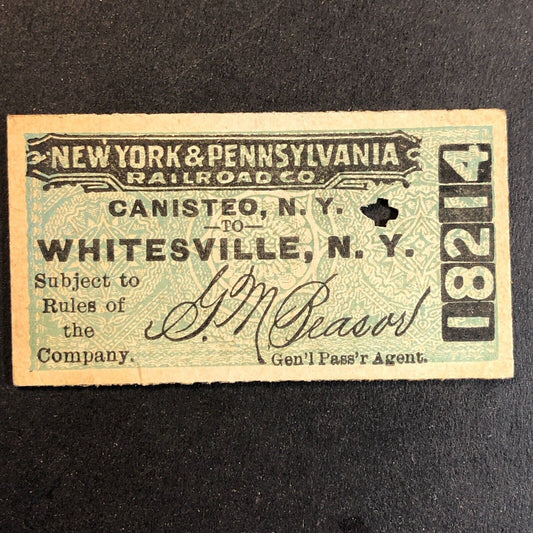 New York & Pennsylvania Railroad July 2 1917 Whitesville, NY Ticket #18214