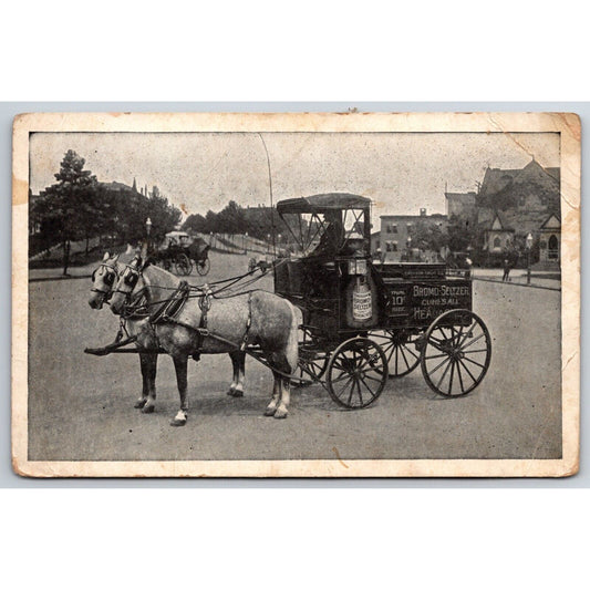 Bromo Seltzer Horse Wagon RPPC* Advertising Postcard - c1911