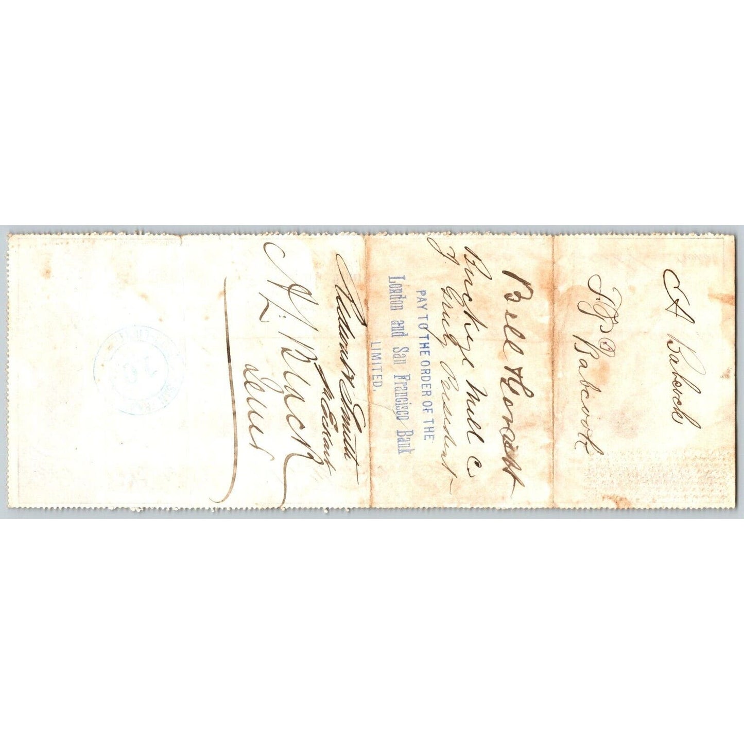 Bank of La Porte Check A. Babcock ? 1878 Mining Vignette #4426