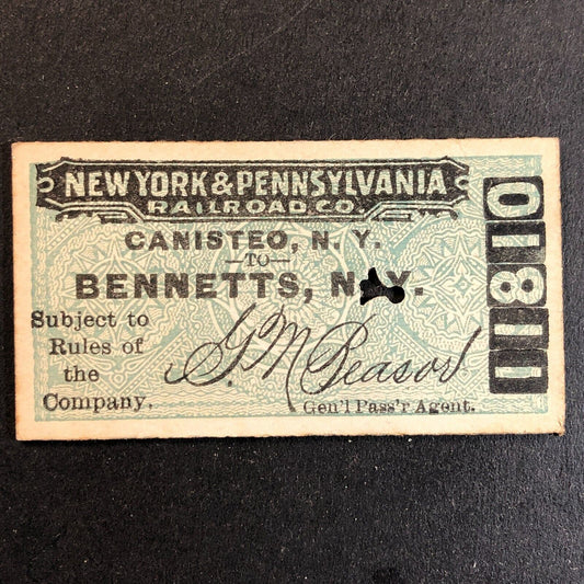 New York & Pennsylvania Railroad July 4 1917 Bennetts, NY Ticket #11810