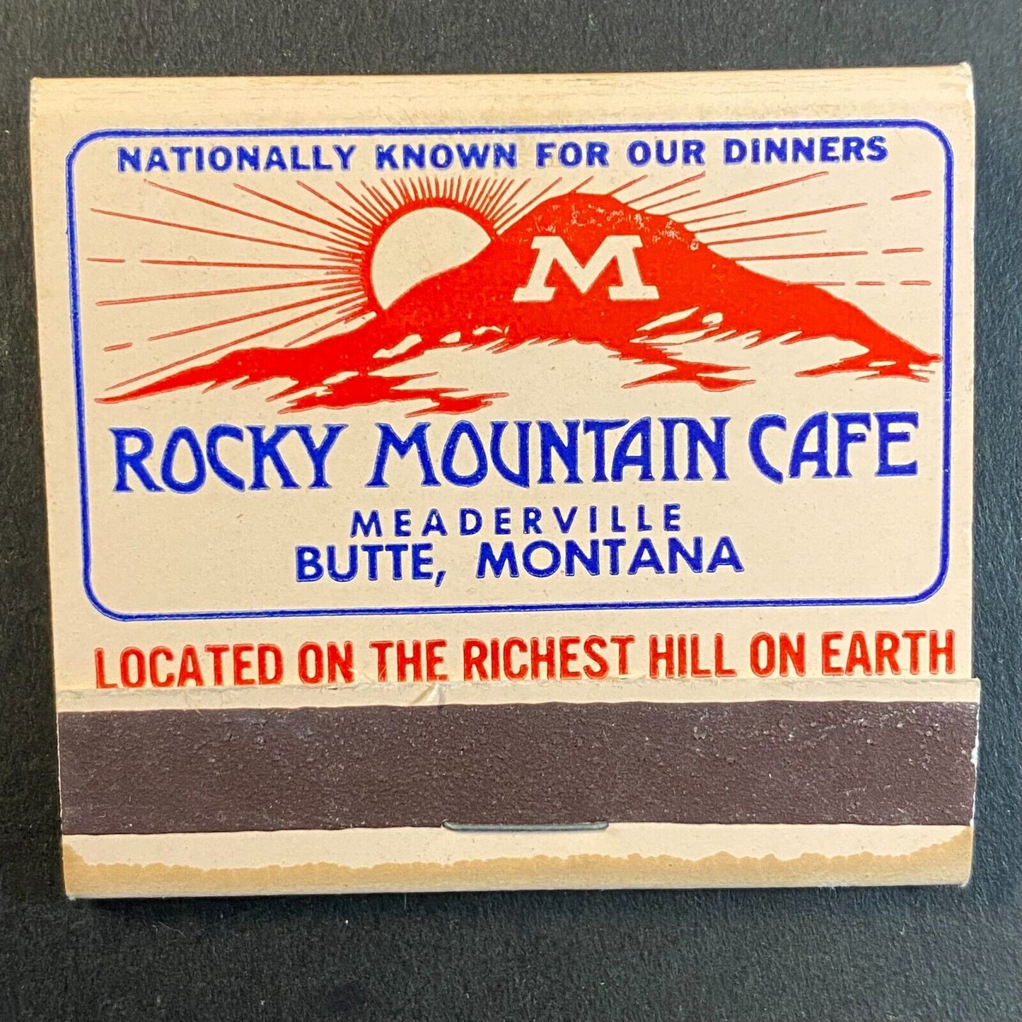 Rocky Mountain Cafe Butte, MT Full Matchbook c1960 w/ Map Scarce