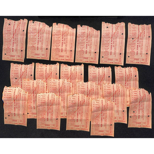 New York & Pennsylvania RR / Railway c1914-1917 20 pcs. Torn Paper Ticket Stubs