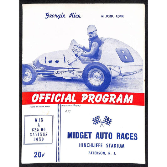 Hinchliffe Stadium Midget Auto Races 8/16 1947 Program Georgie Rice 4pp VGC