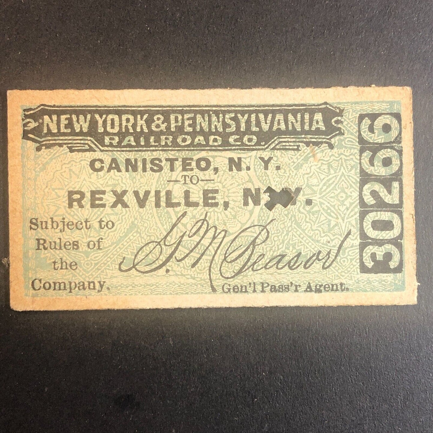 New York & Pennsylvania Railroad July 26 1917 Rexville, NY Ticket #30266