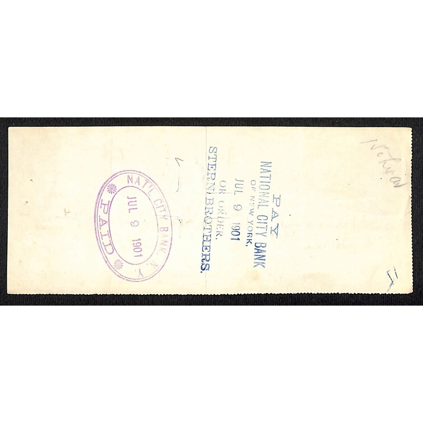 1901 Wells Fargo & Co Bank 63 Broadway NYC Check - Stern Brothers