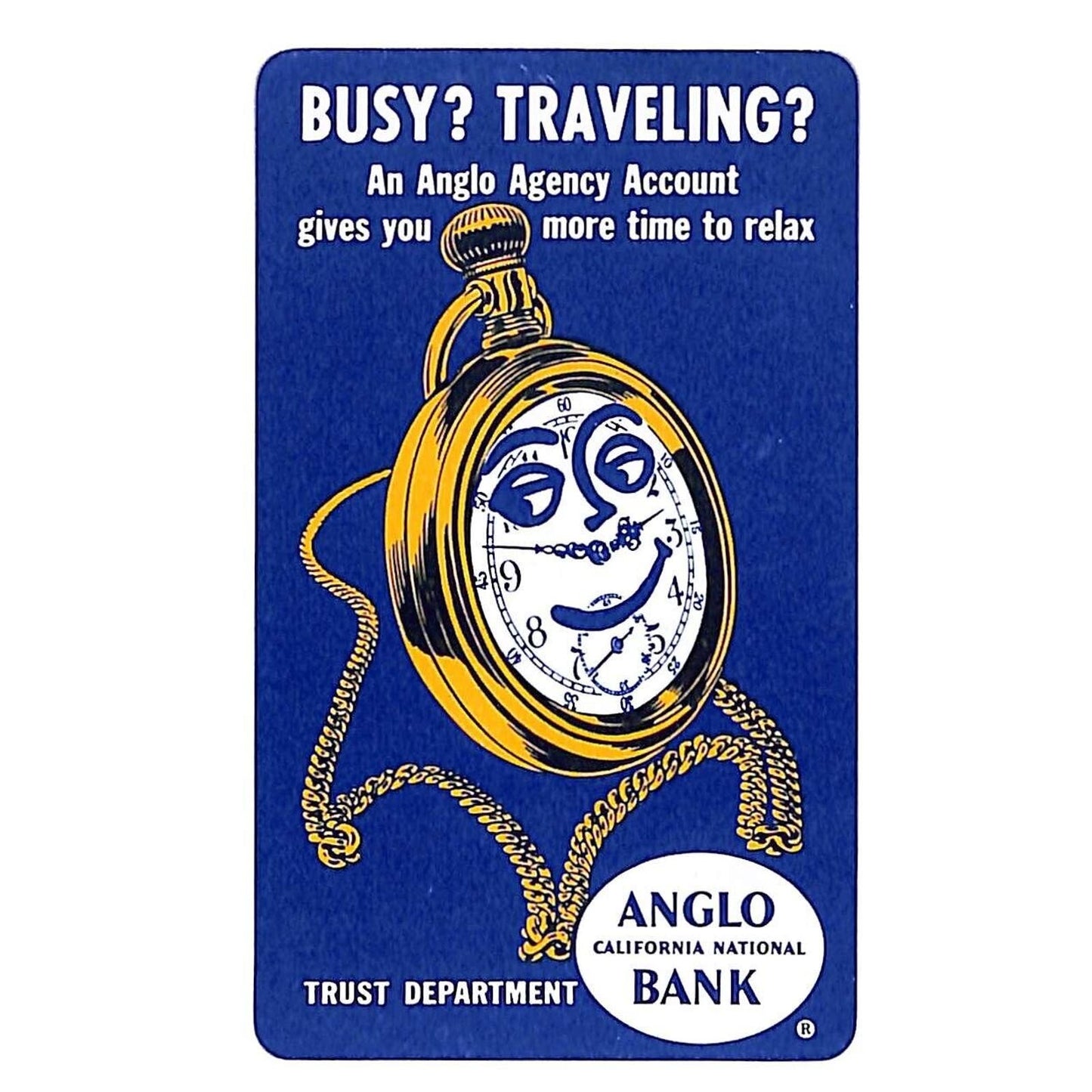 1956 Angelo California National Bank 1956 Pocket Calendar Anthropomorphic Watch