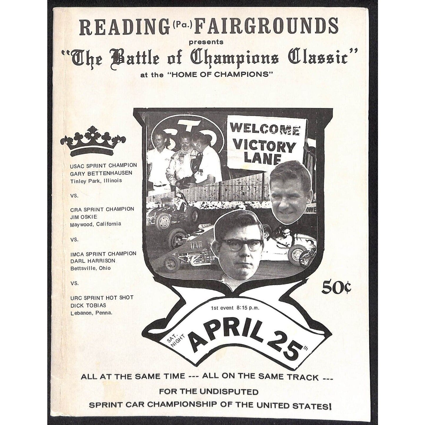 Reading Fairgrounds 1970 Auto Races Program USAC Sprint Car Champion 12pp*