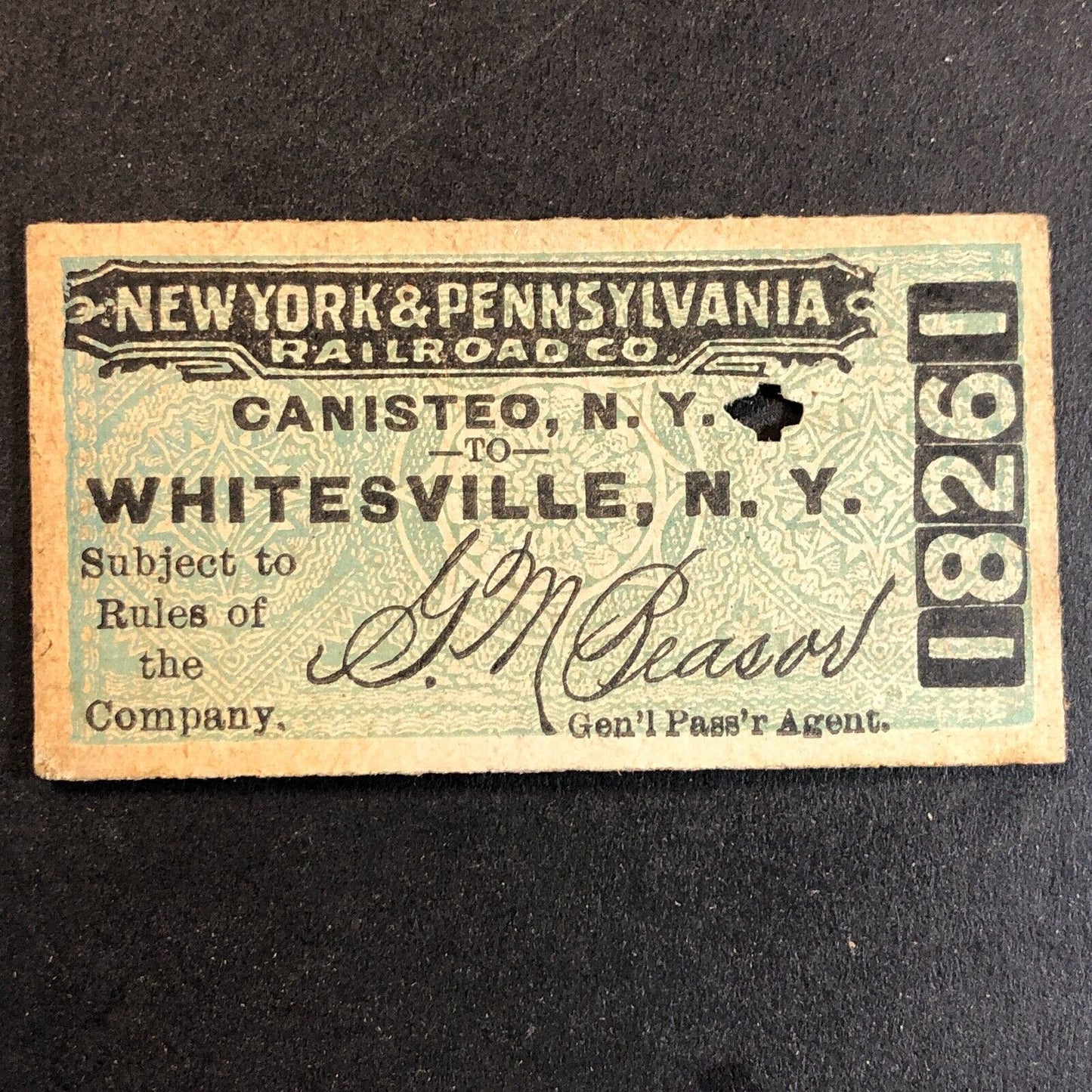 New York & Pennsylvania Railroad July 18 1917 Whitesville, NY Ticket #18261
