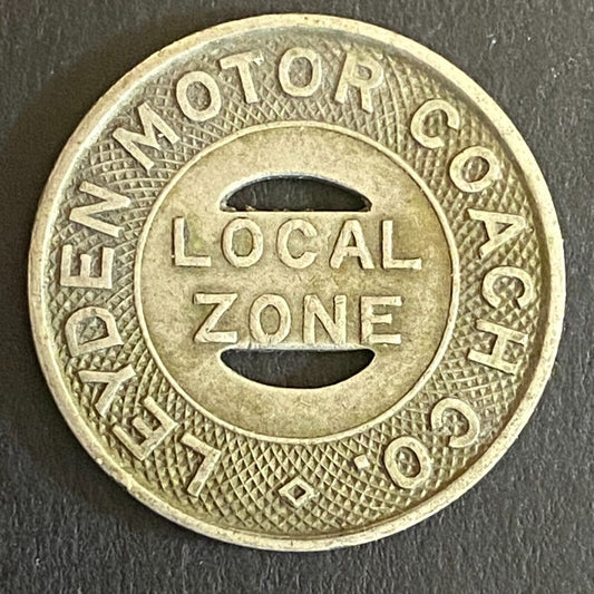 Leyden Motor Coach Co. G/F One Fare Local Zone Transit Token 23mm VGC