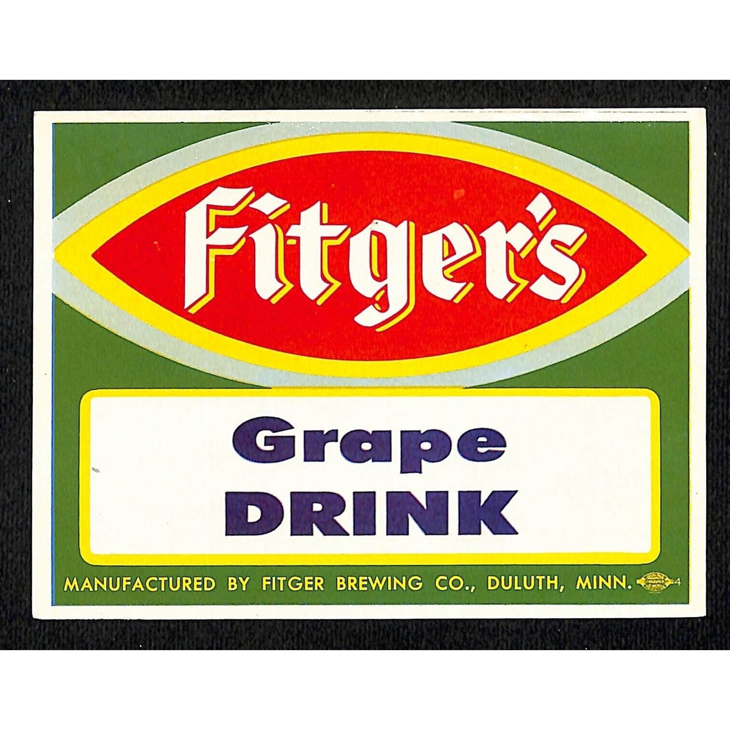 Fitger's Grape Drink Label Fitger Brewing Co. Duluth, MN c1950's-60's Scarce
