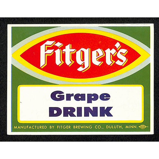 Fitger's Grape Drink Label Fitger Brewing Co. Duluth, MN c1950's-60's Scarce