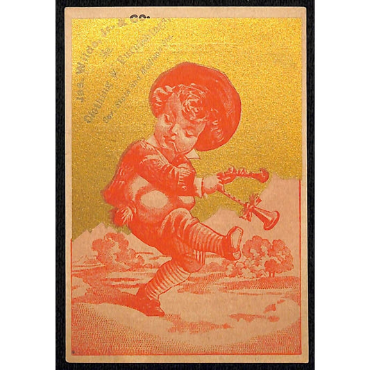 James Wilde Men's Suits Victorian Trade Card Boy Dances with Horn ?