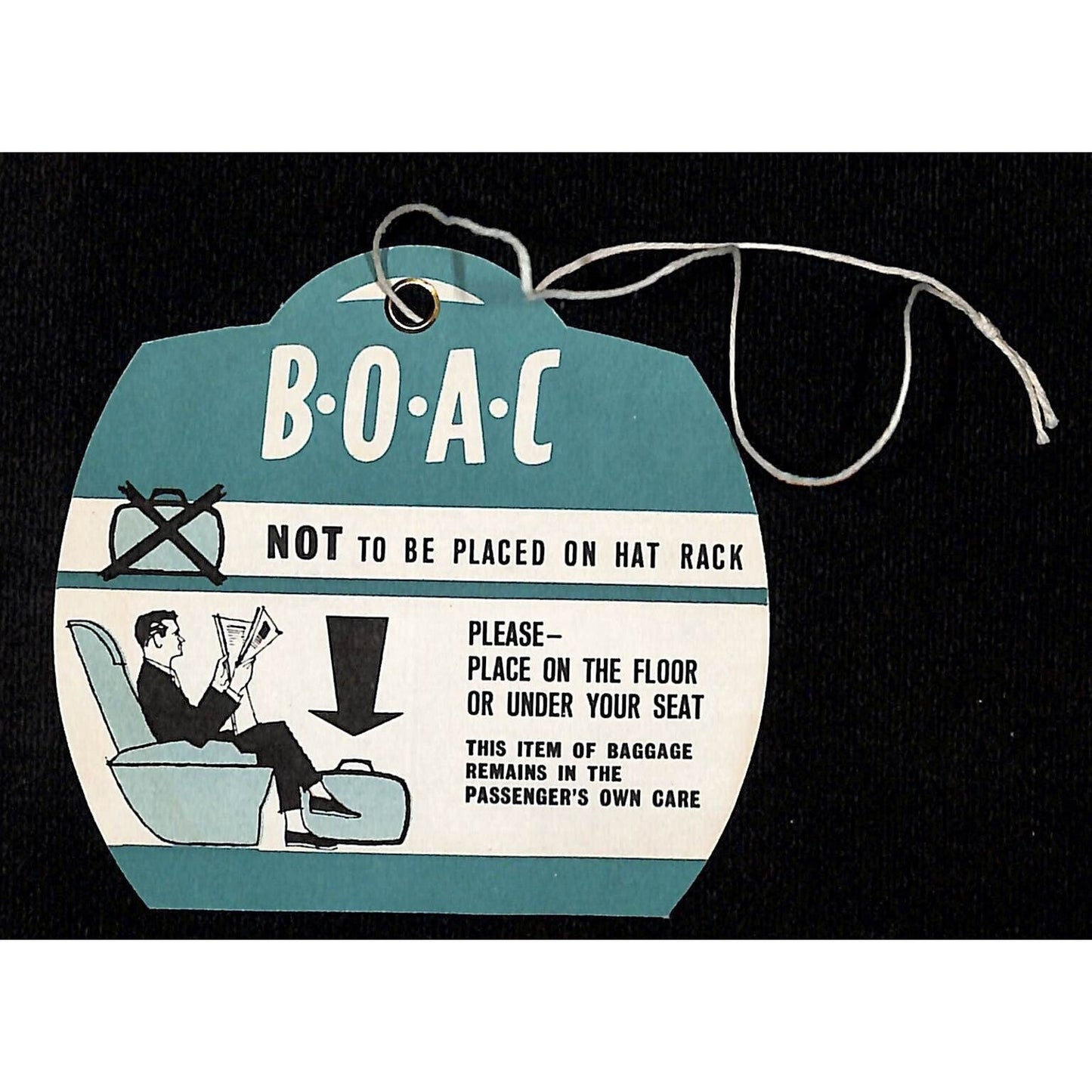 BOAC Airways Baggage Storage Instructions Tag w/ String & Grommet VGC