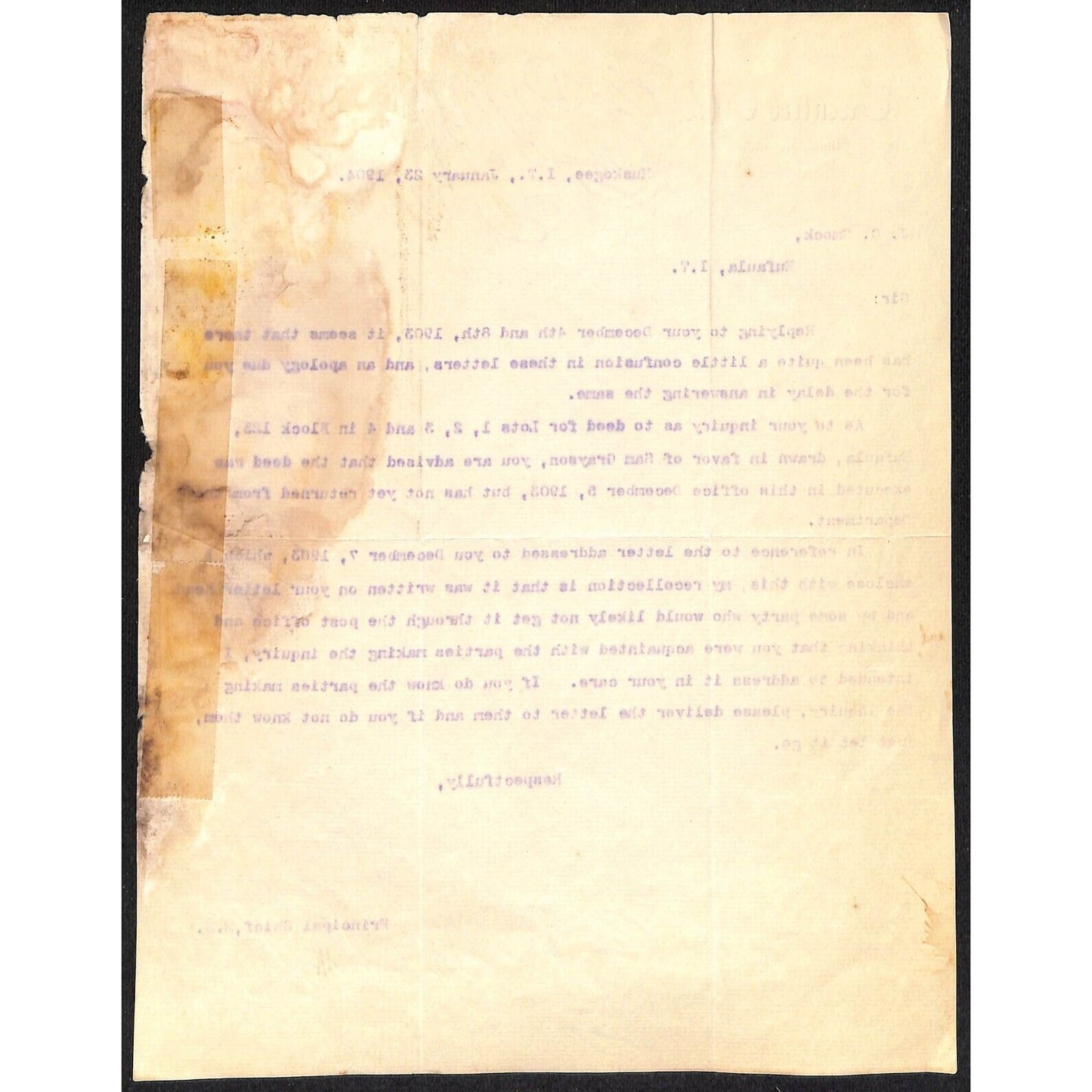 1904 Pleasant Porter "Executive Office Muskogee Nation" I.T. OK Letterhead