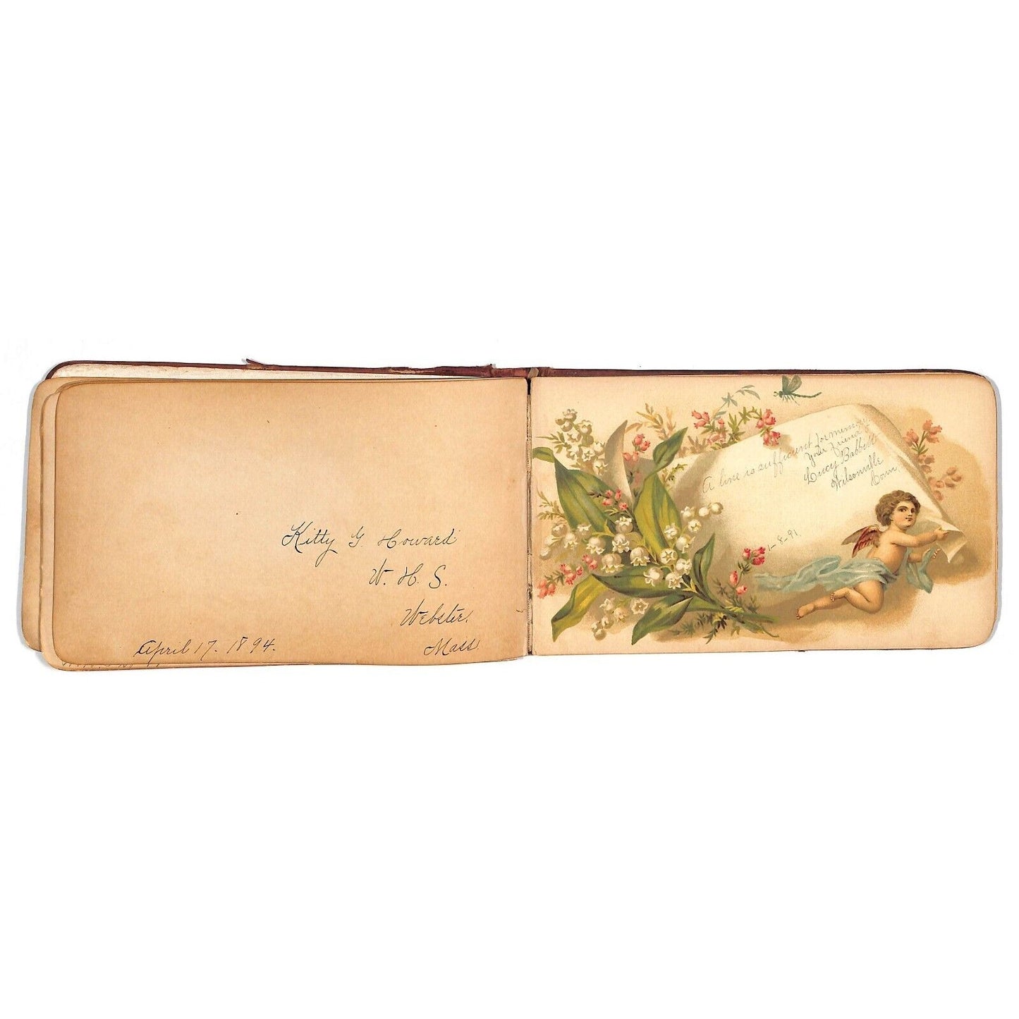 1881 1885 Victorian Signature Book w/ some Color Illustration Pages