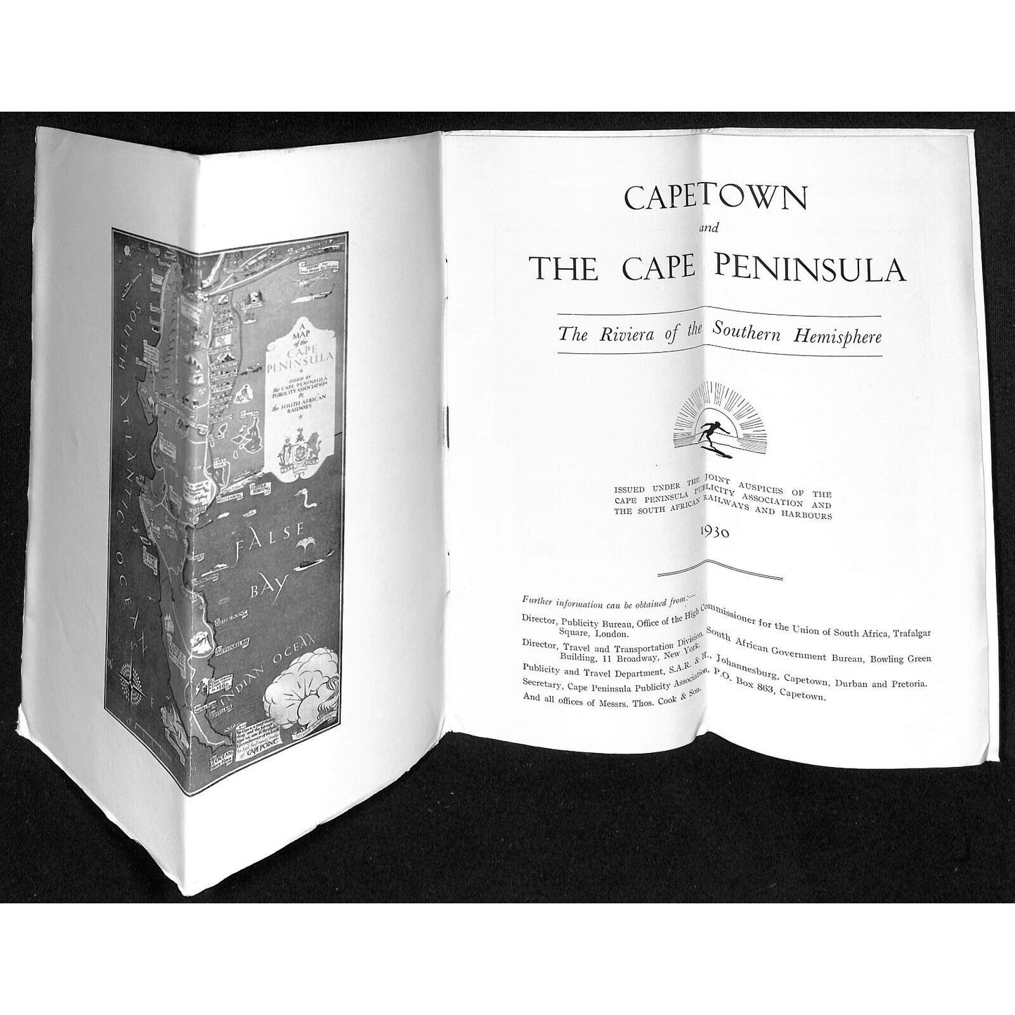 1930 Capetown & The Cape Peninsula Pictorial Travel Brochure w/ RR Map 32pp