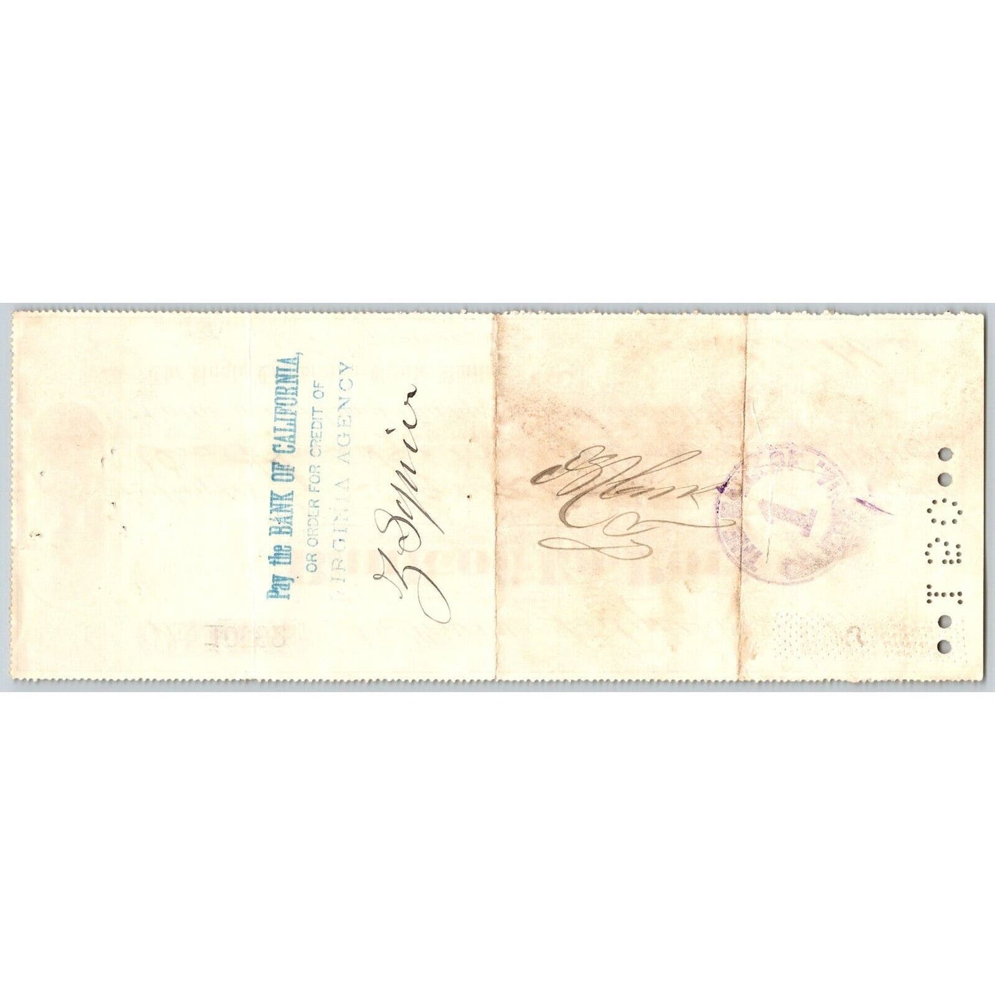 Bank of La Porte Check Z. Squier ? 1882 Mining Vignette RN-G1 Rev Stamp #10082
