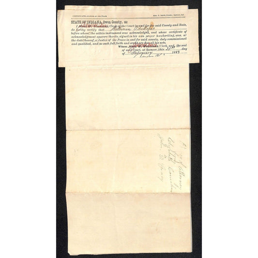 Elizabeth Carnahan Owen County, IN 1883 Legal Document / Power of Attorney?