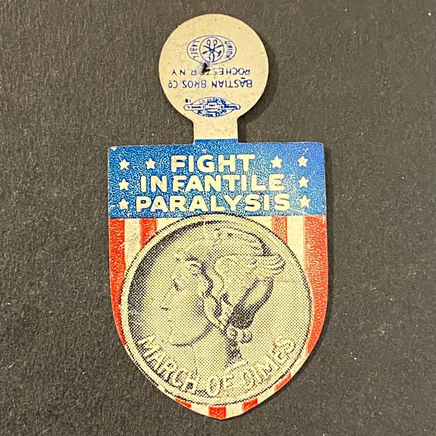 March of Dimes "Fight Infantile Paralysis" Steel Fold Over Pin Mercury Dime (#6)