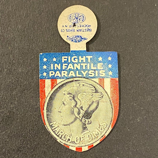 March of Dimes "Fight Infantile Paralysis" Steel Fold Over Pin Mercury Dime (#6)