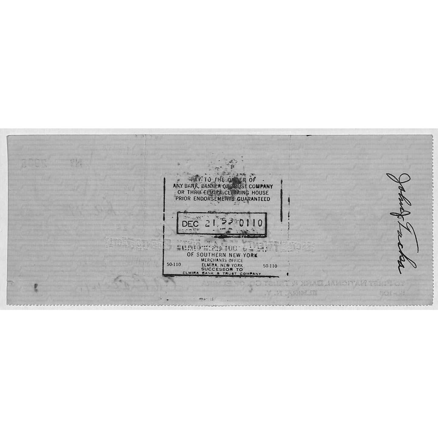John F. Bauer Co. Elmira, NY 1953 Bank Check Winged Globe Girl Coffee Vignette