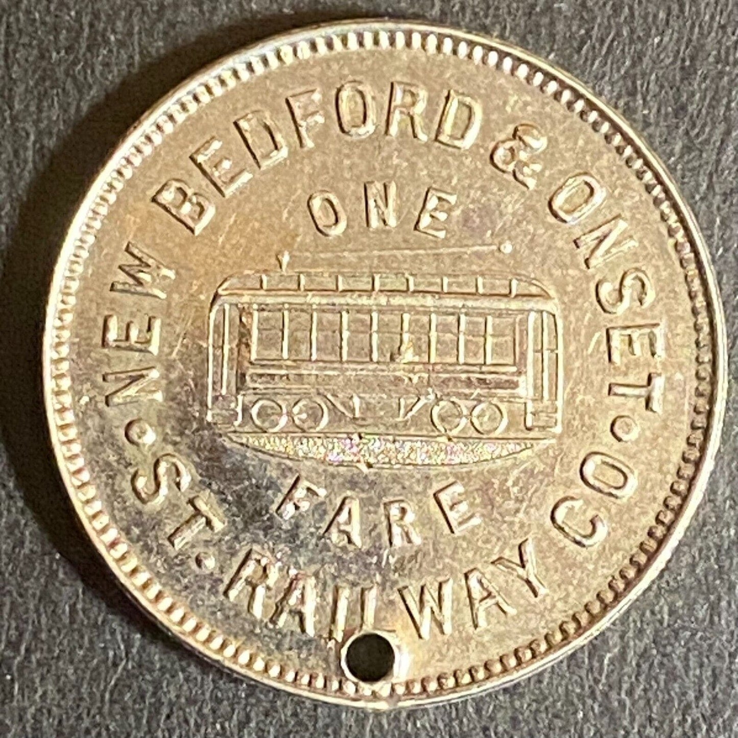 New Bedford & Onset St. Railway Co. One Fare Streetcar Token 19mm Scarce*