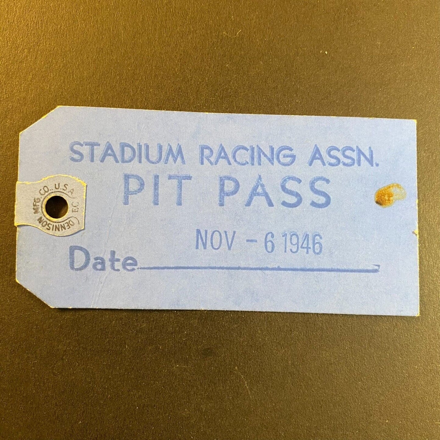 1946 Stadium Racing Ass'n (San Diego ?) Pit Pass 11/6 1946