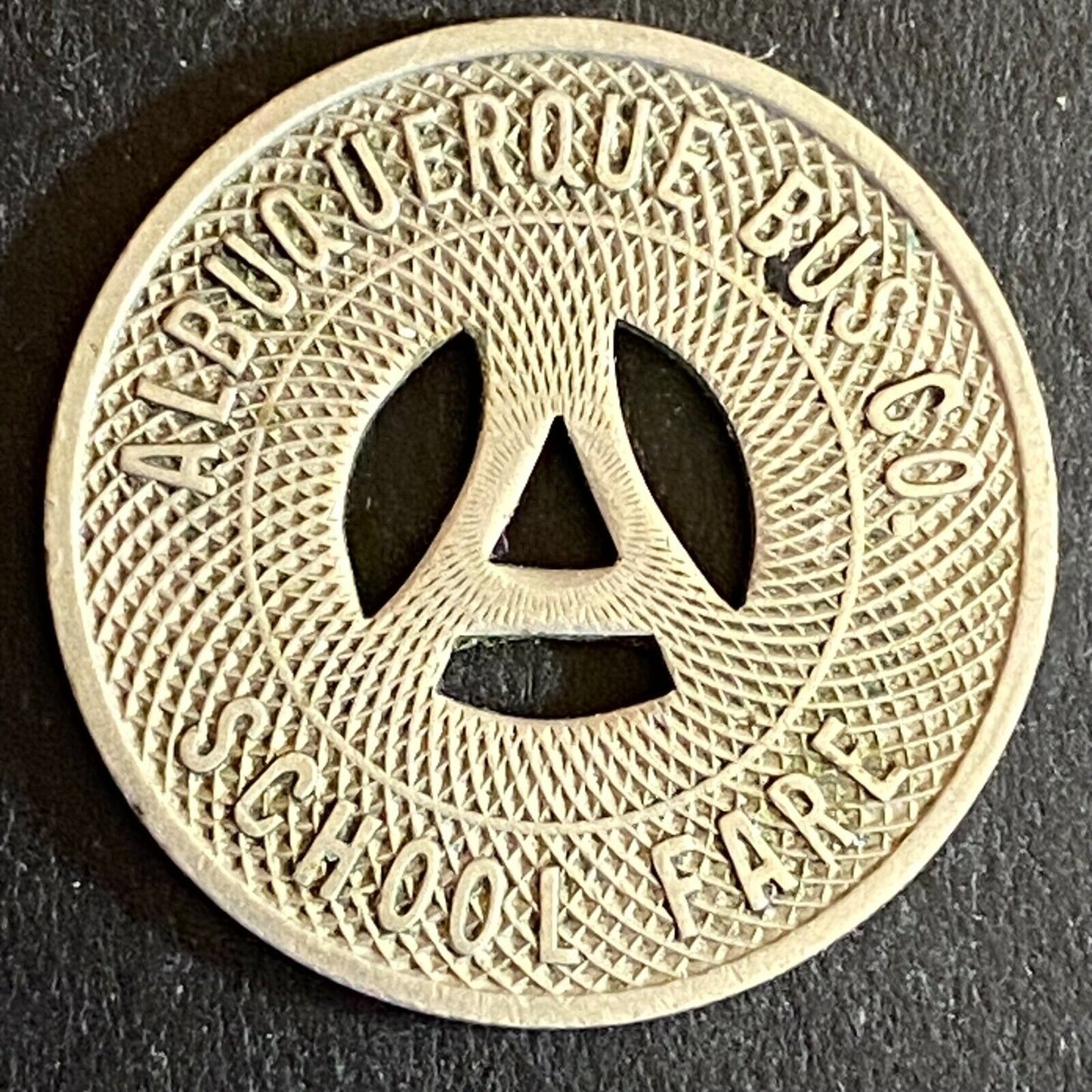 Albuquerque Bus Co. "Good on School Days Only" Token 23mm Hanging "A" (#4)