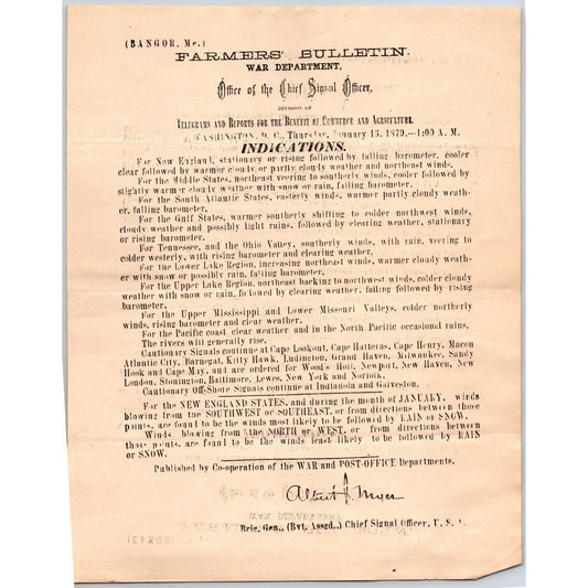 Bangor, ME Chief Signal Office, War Department Farmers' Bulletin Jan. 16, 1879