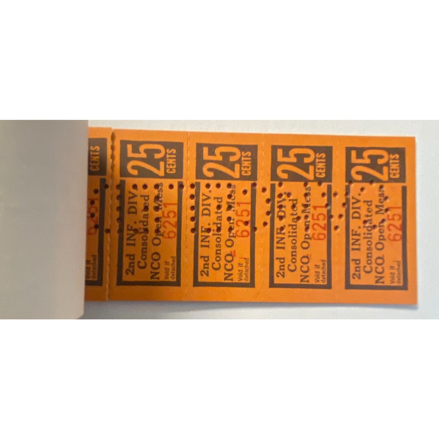 Korea 2nd Inf. Div. Consol' NCO Open Mess Partial $5.00 Coupon Booklet #6251 VGC