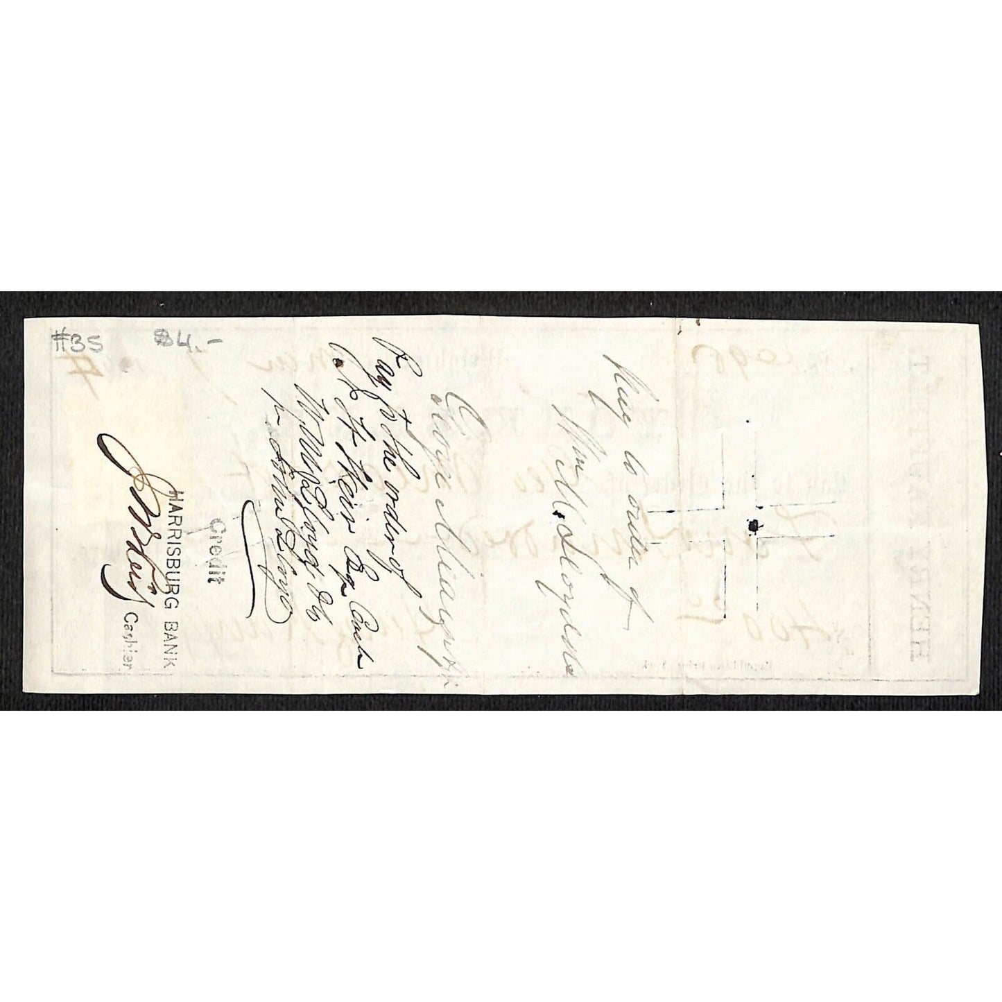 York Bank Wrightsville Henry Kauffelt 1864 $400 Bank Check - Scarce