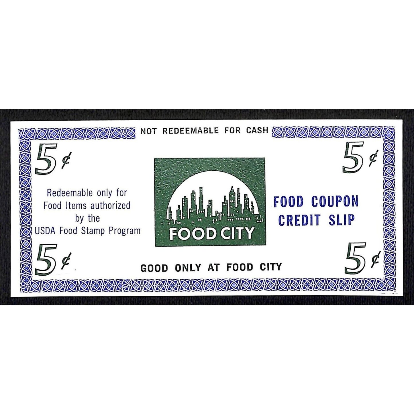 Food City Brooklyn NY 5c Food Coupon Credit Slip Food Stamp c1965-79 VGC